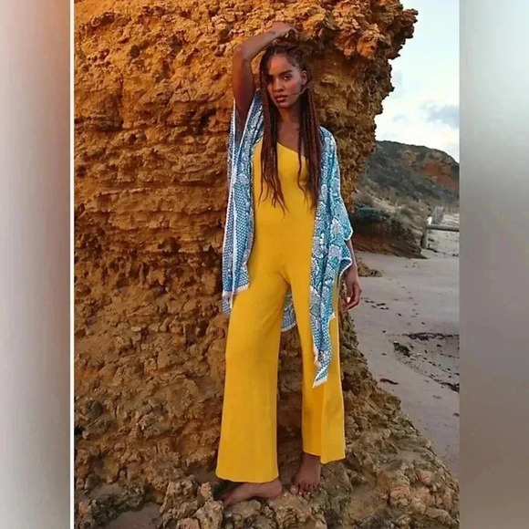 Free People Yellow Knit One Shoulder Jumpsuit - Picture 1 of 10